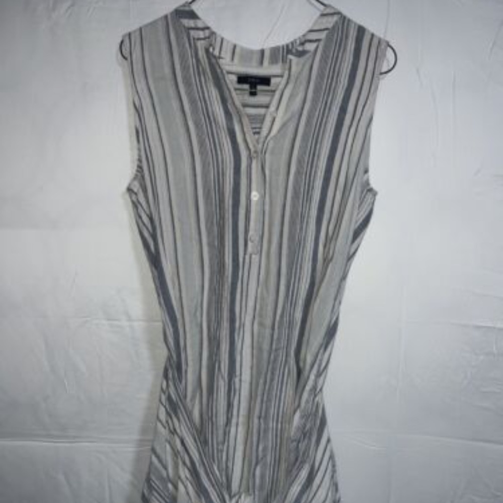 Drew Anthropologie Button Down Tie Front Linen Blend Stripe Dress Small